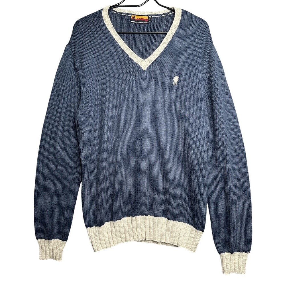 Vintage Brooklyn Industries Wool Alpaca‎ Blend Gray Blue  V Neck Sweater Men XL